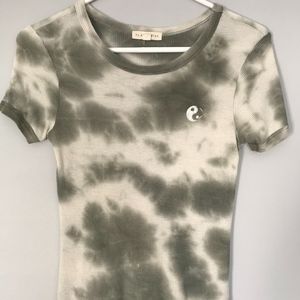 Green and White Cropped Shirt